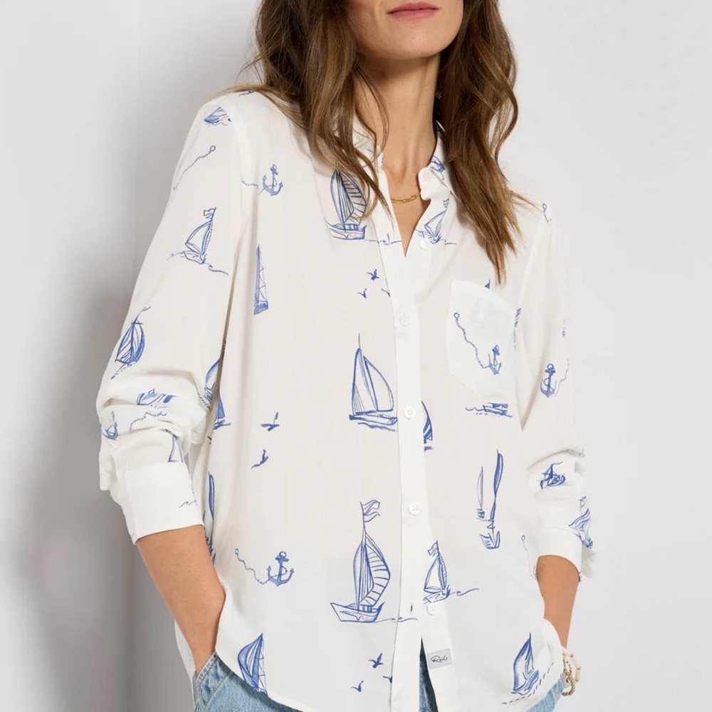 Rails White and Blue Nautical Button Down Shirt